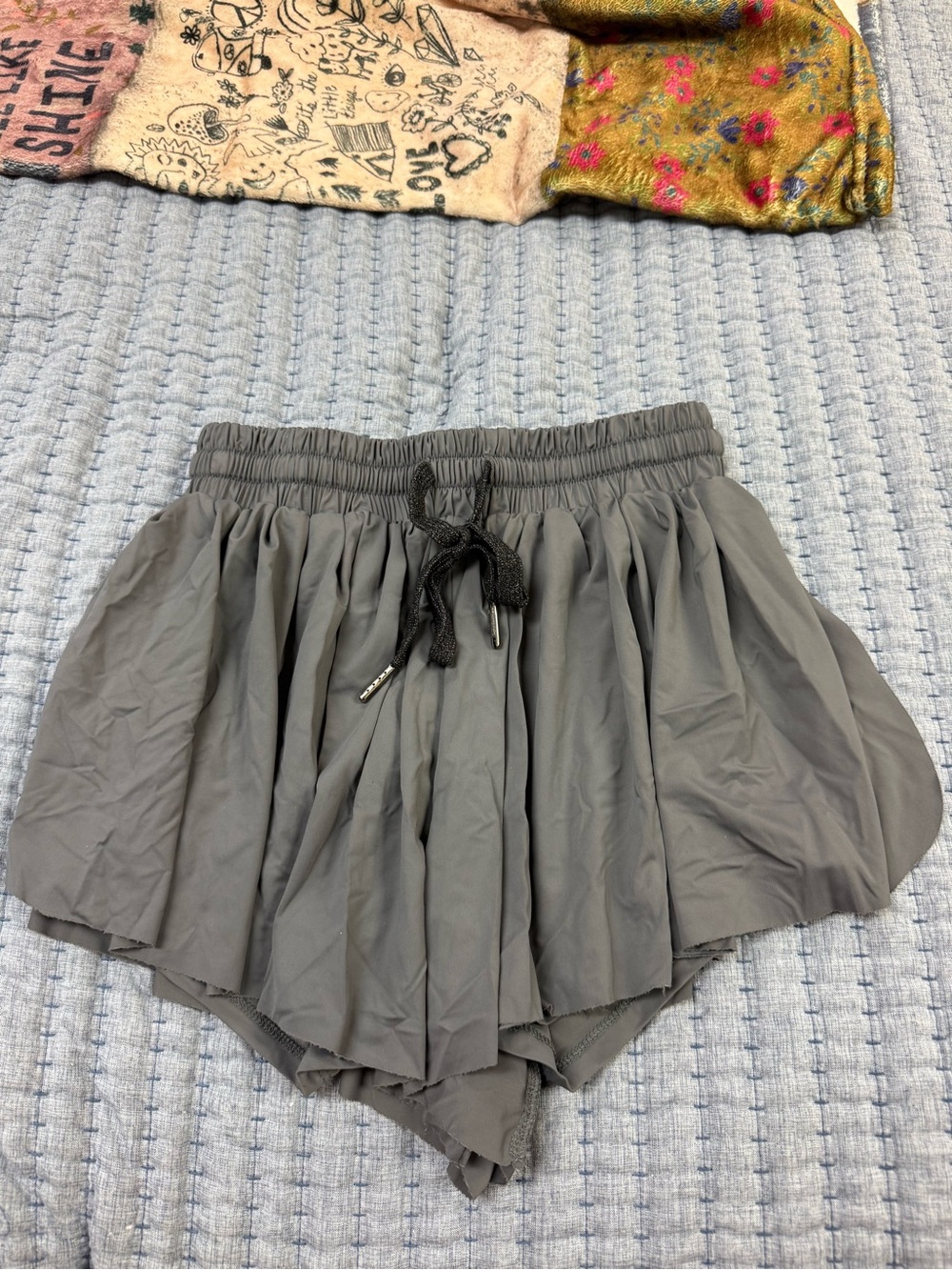 Peach Love California Gray Layered Athletic Shorts with Drawstring
